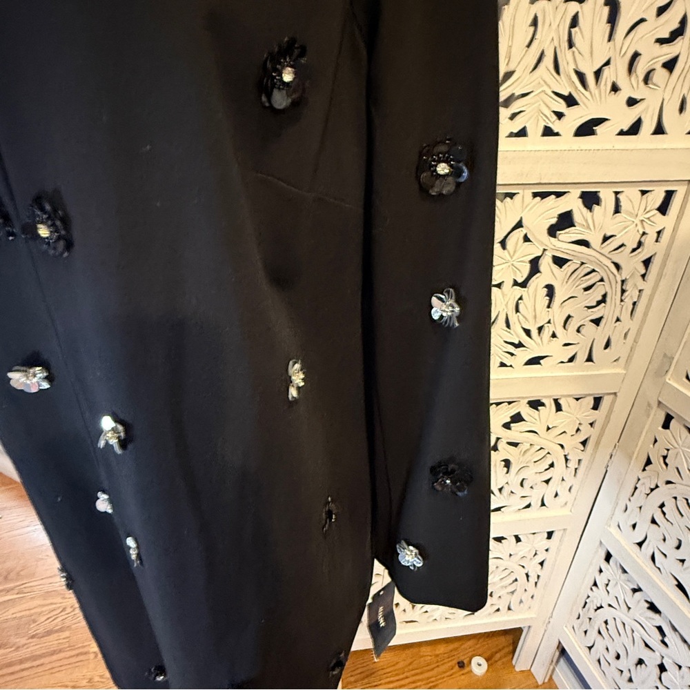 NWT Black Long Sleeve Embellished Coat with Floral Bead Accents Sz L - Picture 5 of 8